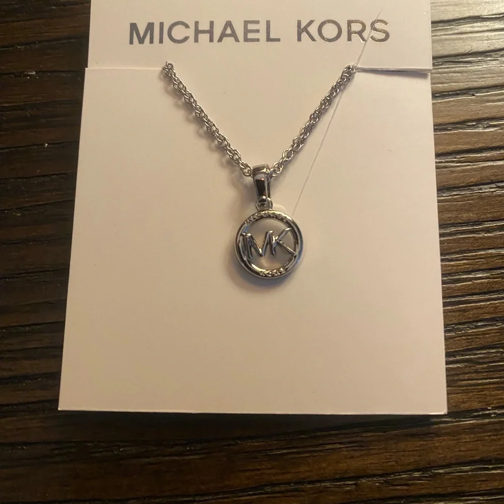 NEW Michael Kors silver MK logo necklace